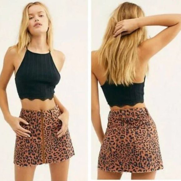 Free People Dresses & Skirts - Free People We the Free Leopard Print Pineapple Combo Zip Front Mini Skirt SZ 24